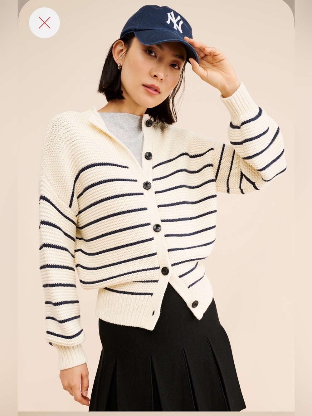 Alex Mill Cream Cardigan Sweater with Navy Stripes